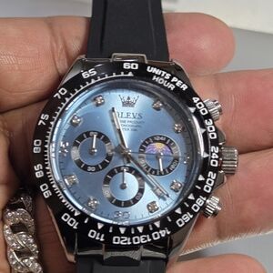 OLEVS Men's Silver and Black Chronograph Watch